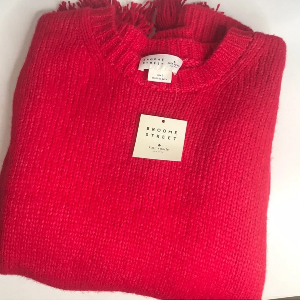 Kate Spade Broome Street Airy Alpaca Tassel Sweater Red Large